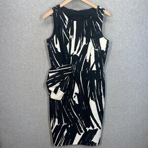 David Meister Abstract Print Shift Dress Fitted Bow Waist Dress Size 8‎